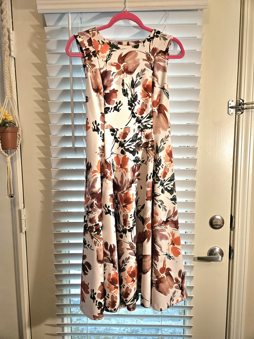 Calvin Klein Floral Fit & Flare Midi Dress Sleeveless Cream Orange Size 4 - Picture 3 of 9